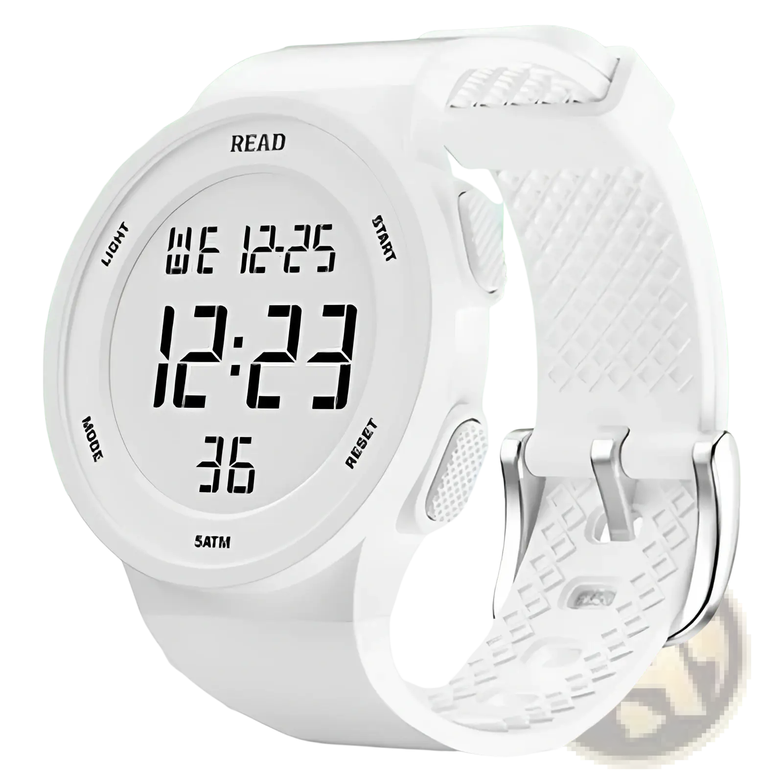White led digital sports watch for women with a textured silicone strap and silver-toned buckle waterproof fitness timepiece
