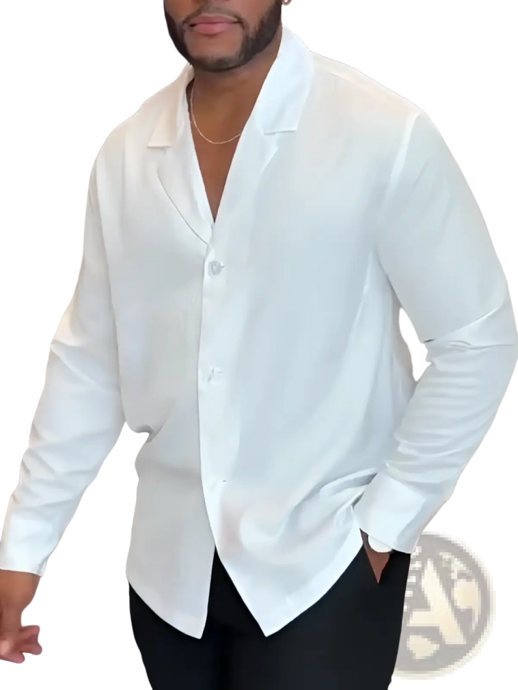 White long sleeve button down shirt with classic collar and subtle sheen made from crisp white fabric