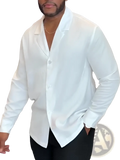 White long sleeve button down shirt with classic collar and subtle sheen made from crisp white fabric