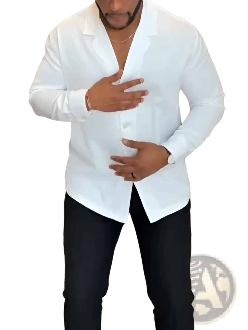 White long sleeve button down shirt with a classic collar and tailored fit made from breathable fabric