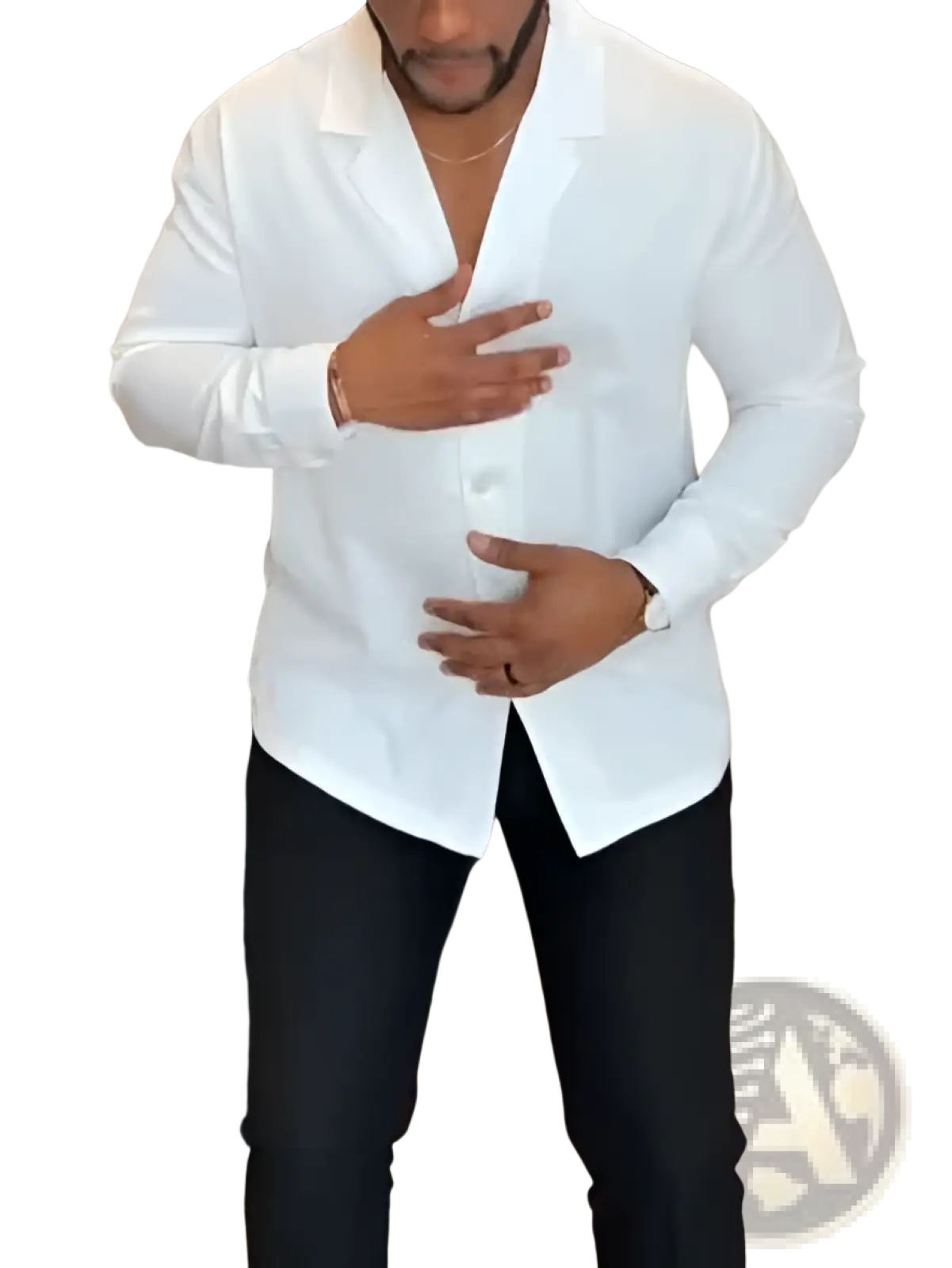 White long sleeve button down shirt with a classic collar and tailored fit made from breathable fabric