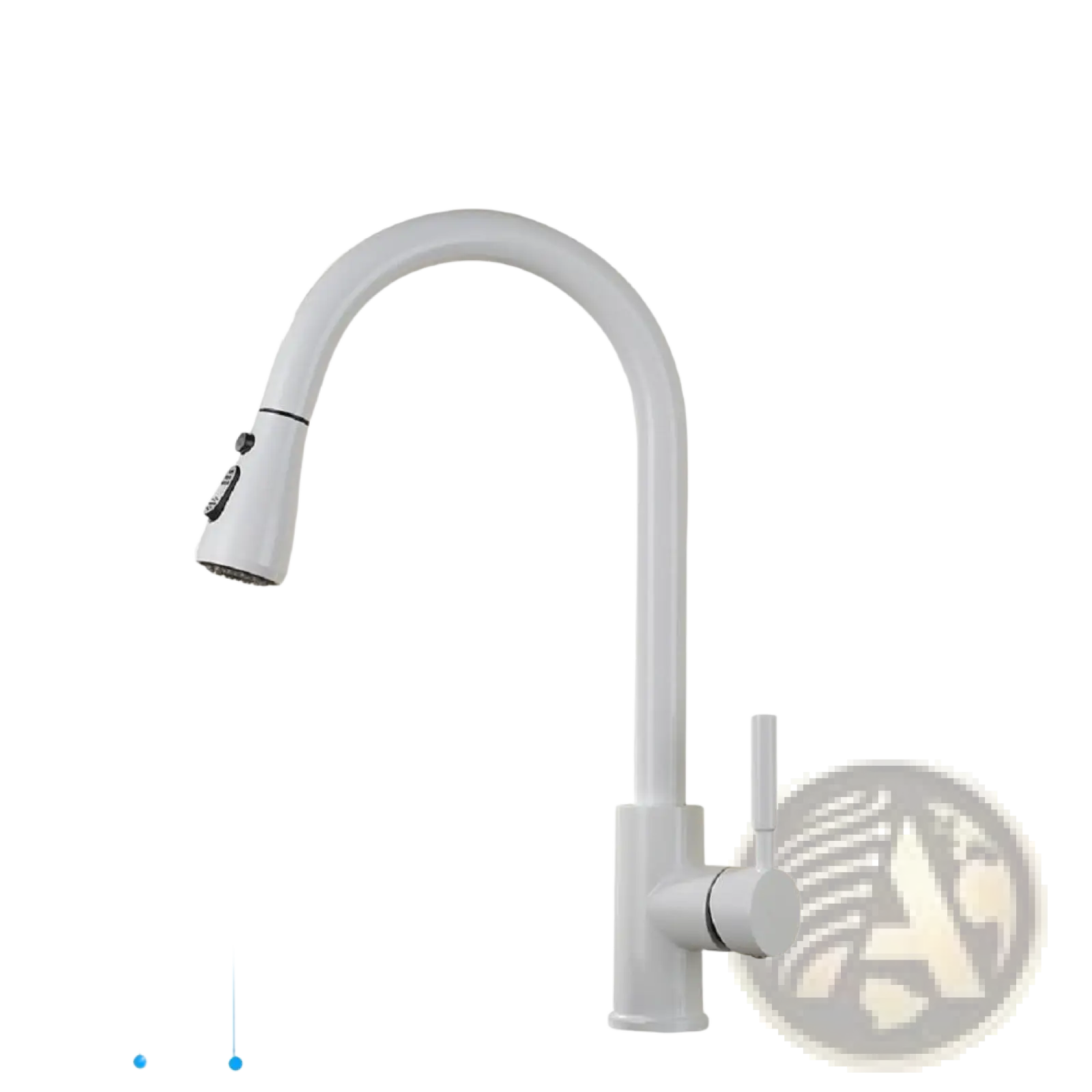 White matte kitchen faucet with curved spout and pull down spray head in a matte finish for kitchen use