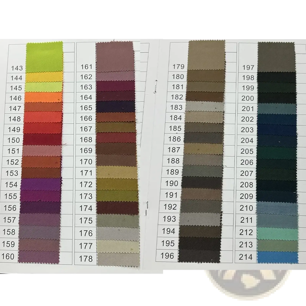 A fabric color swatch chart with multiple hues for a white men suit peak lapel blazer flared trousers set