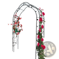 Black wrought iron garden arch adorned with climbing roses for supporting plants and enhancing garden decor