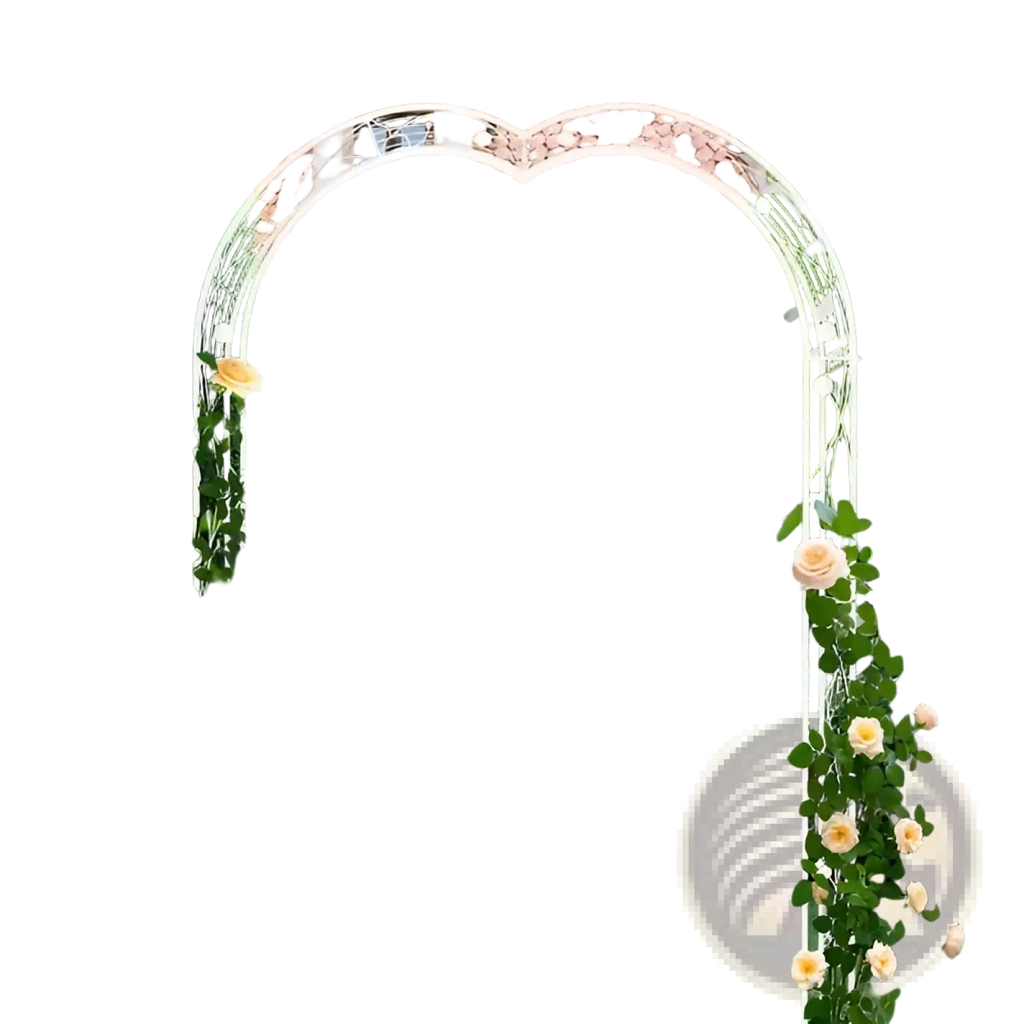 White metal garden arch with climbing yellow roses designed for supporting climbing roses and plants outdoors