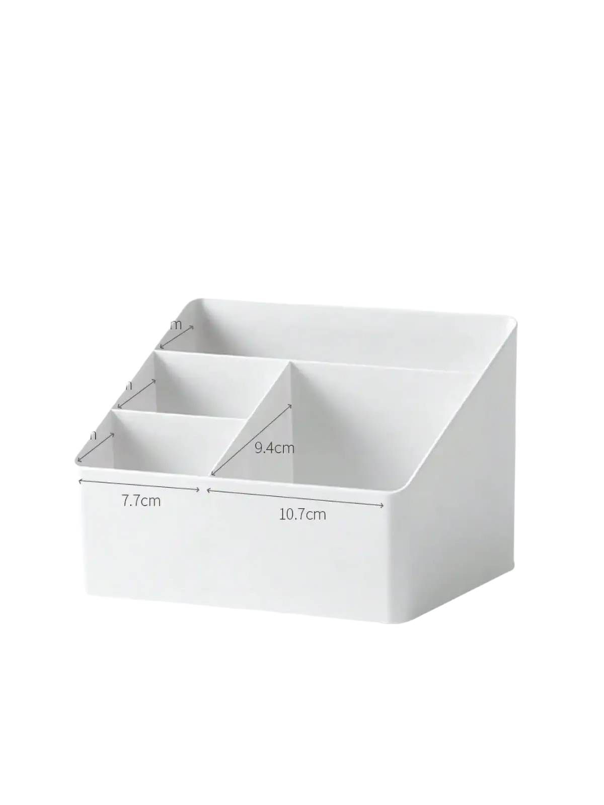 White plastic desk organizer and remote holder with multiple compartments for efficient workspace organization