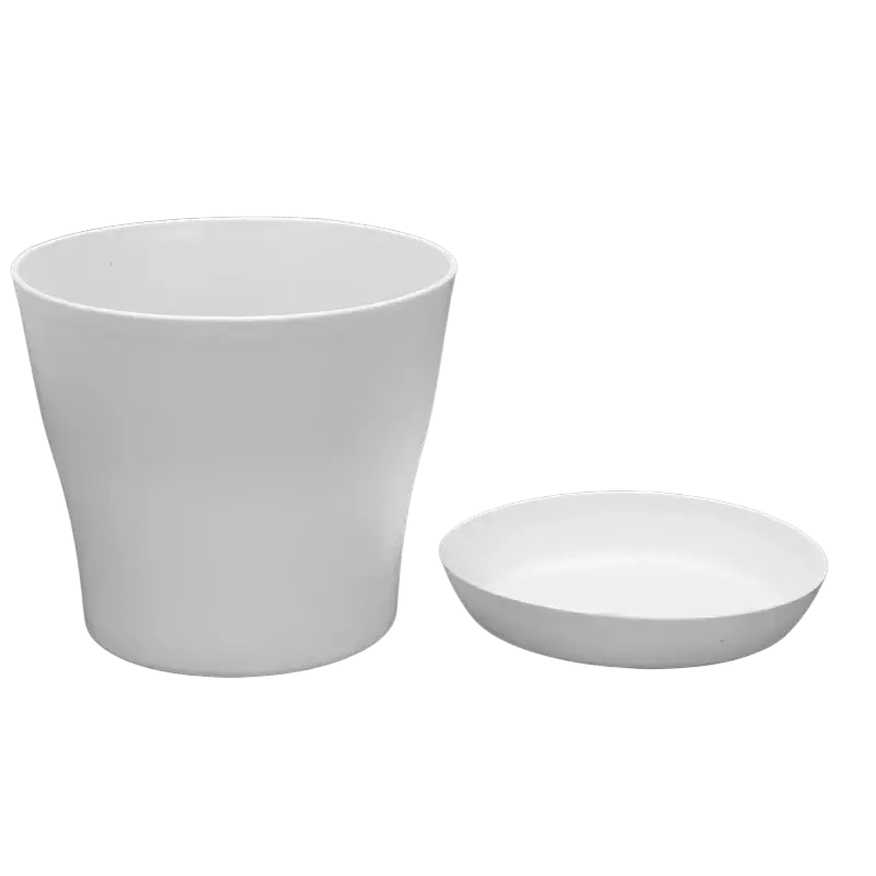 White plastic plant pot with matching saucer 17cm ideal for wholesale drop shipping and drop shipping orders