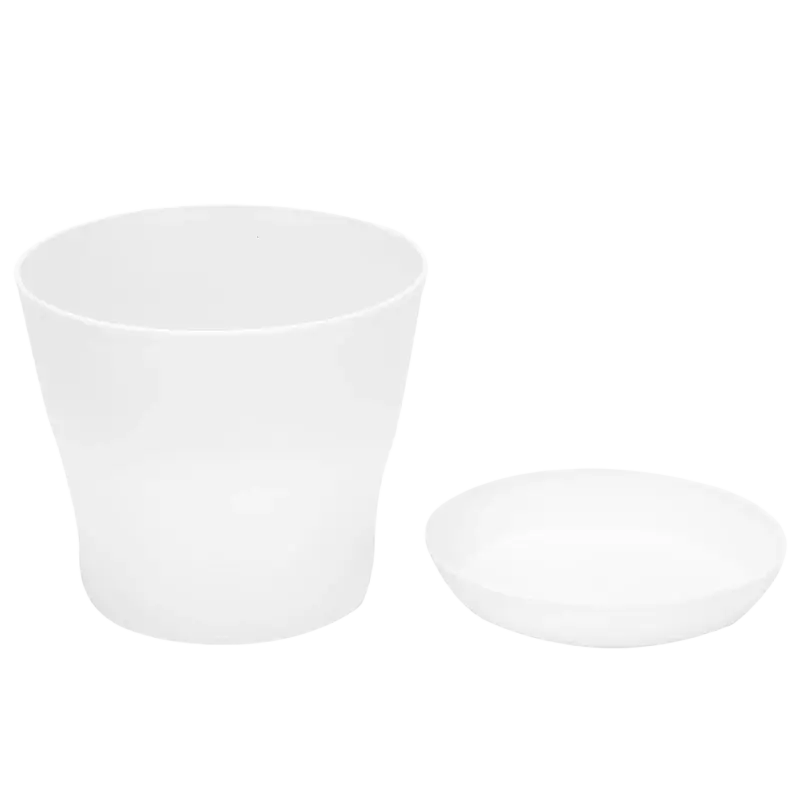 White plastic plant pot with matching lid and saucer 17cm suitable for wholesale drop shipping orders