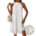White pleated halter neck backless dress for women showcasing elegant design and lightweight fabric from the back side