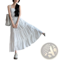 White pleated tiered maxi skirt with ribbed bodice and flowing skirt in breathable fabric for elegant occasions