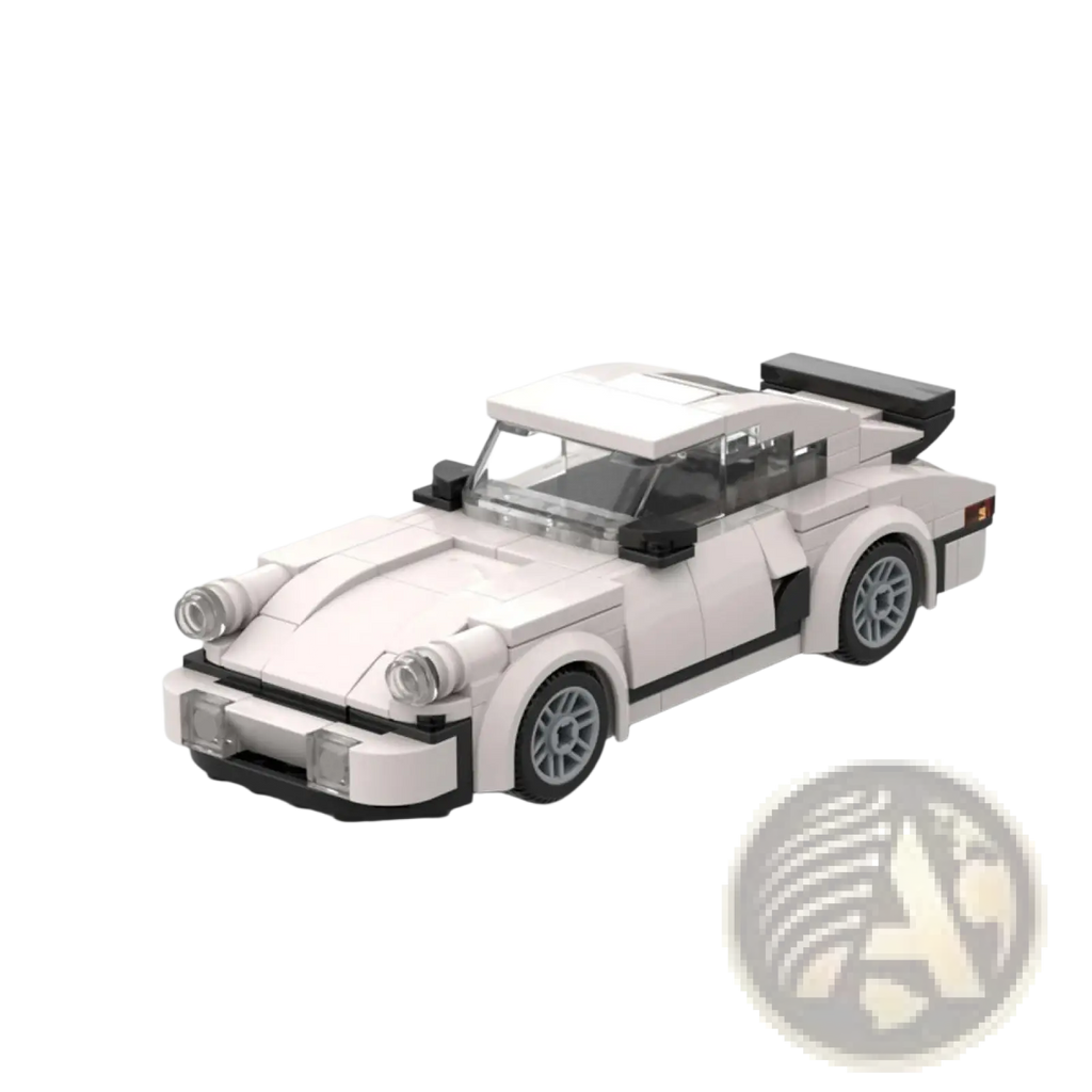 White porsche 911 building blocks speed champions set showing back side with black accents and rear spoiler