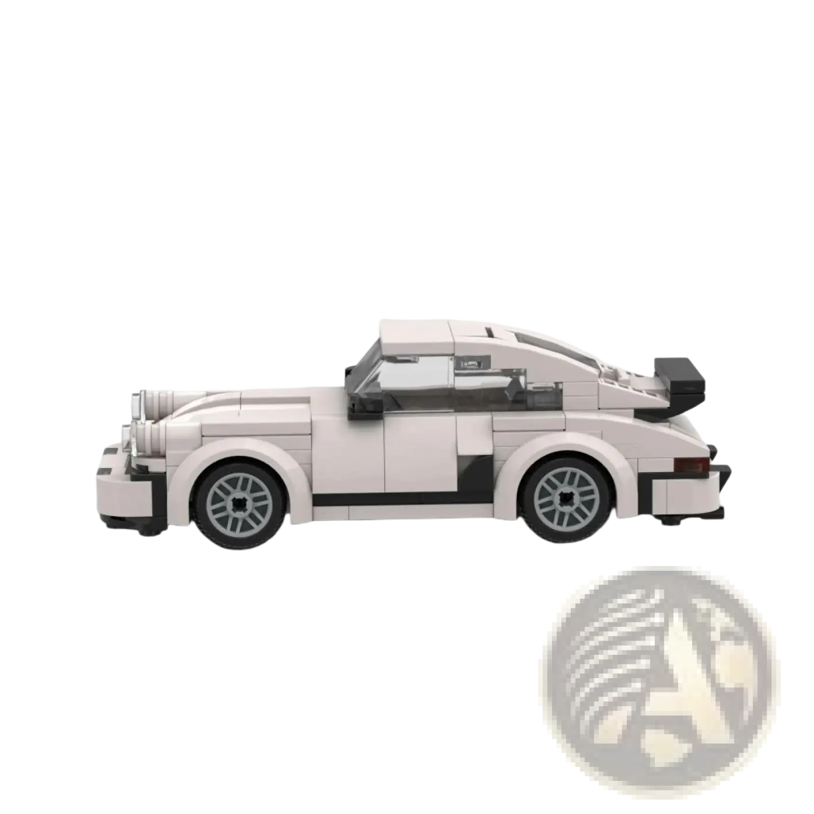 White Porsche 911 building blocks model with black accents and detailed racing features from speed champions set