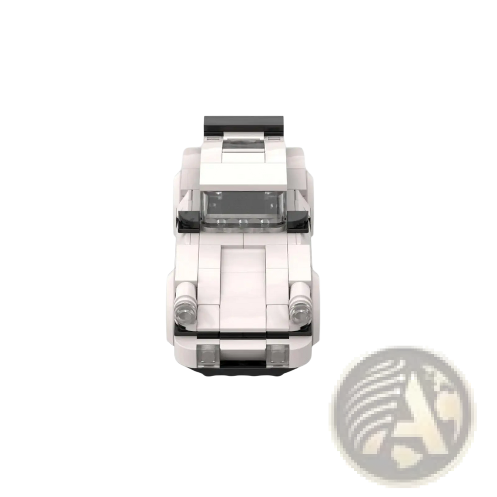 White Porsche 911 building blocks Speed Champions set featuring a classic sports car model with black accents and transparent details