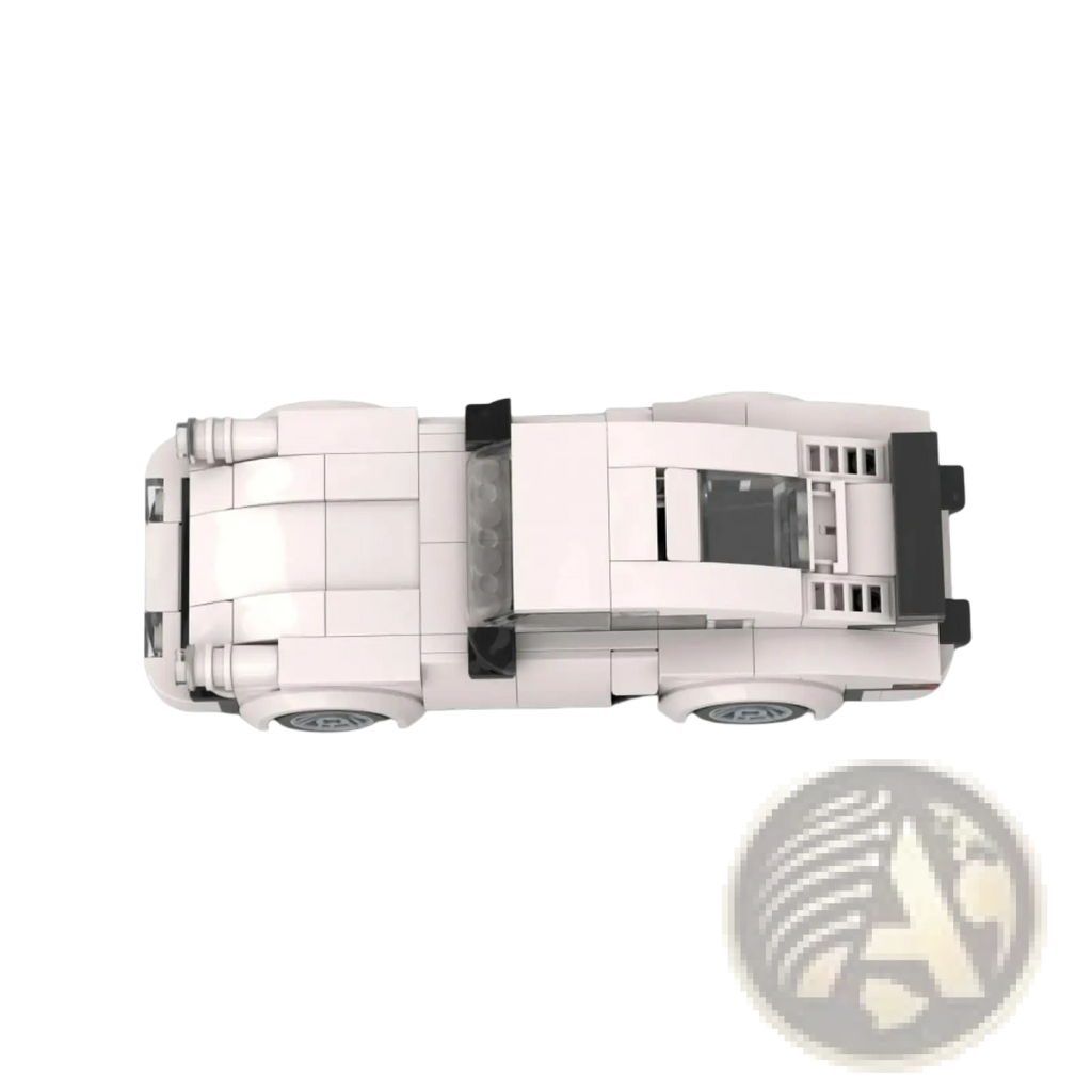 White Porsche 911 building blocks speed champions set featuring a white lego technic classic sports car with black accents and transparent windows
