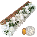 Elegant white rose wedding ground flower arrangement featuring artificial roses orchids hydrangeas with greenery accents
