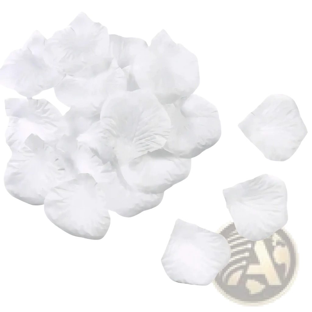 White silk rose petals made of delicate fabric for weddings and party decorations