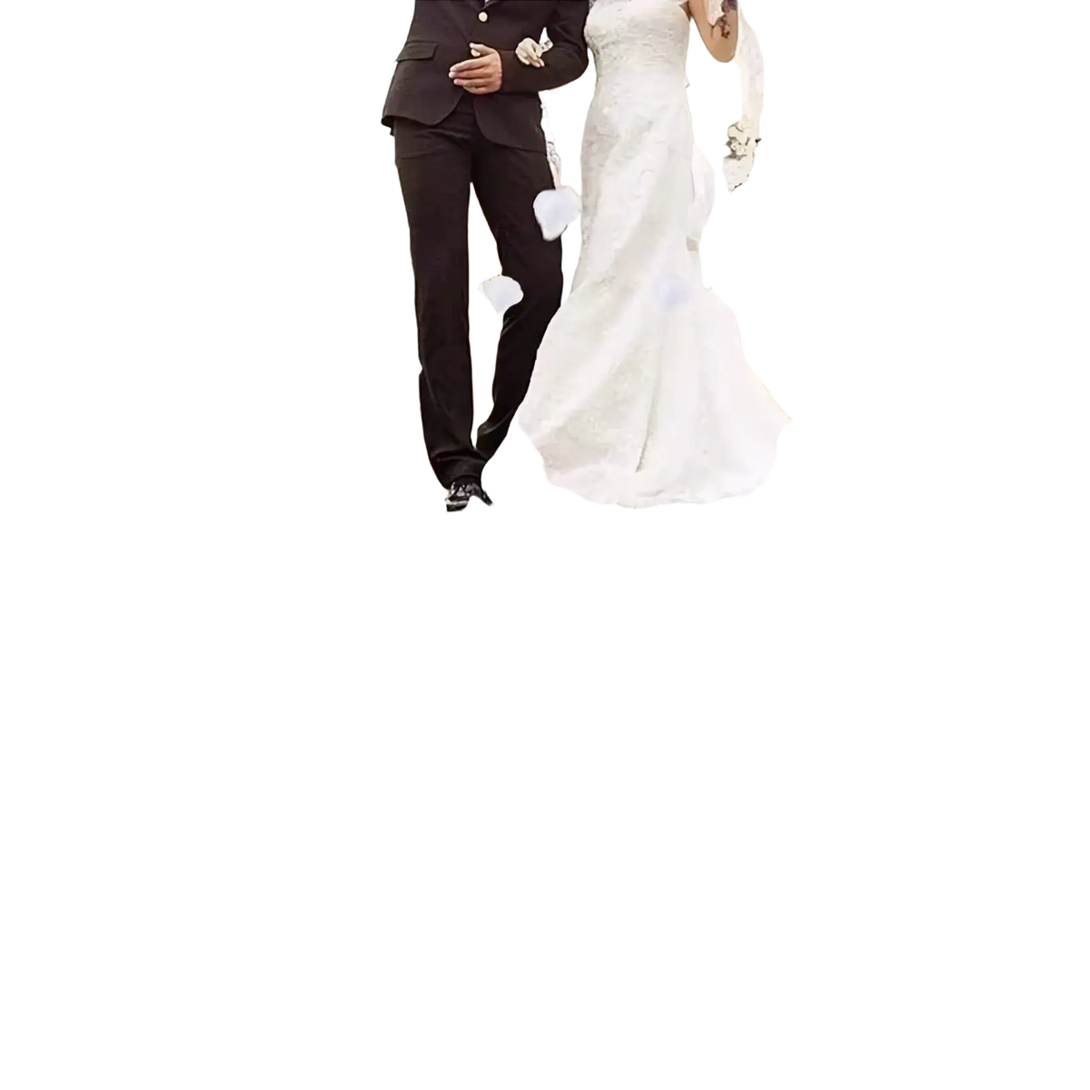 White silk rose petals in white scattered across green grass for weddings and parties decor use