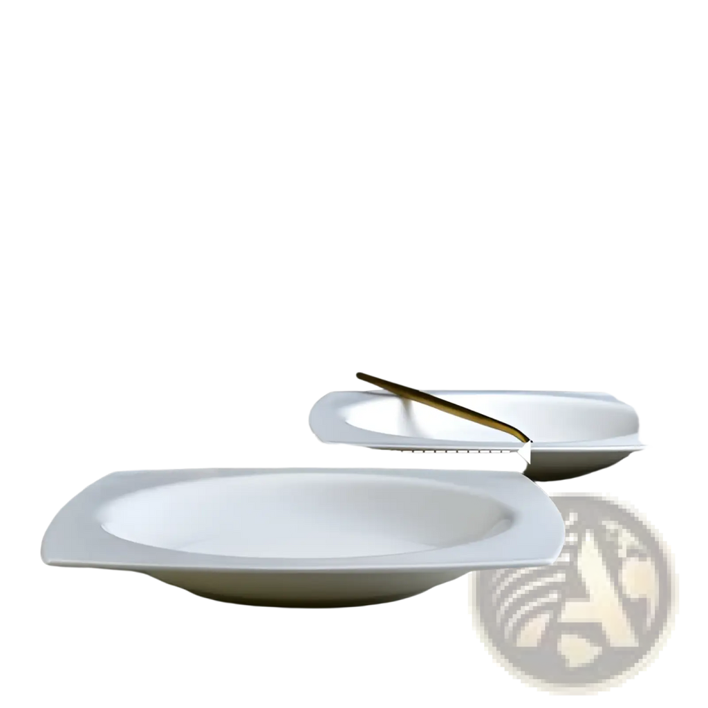White square ceramic salad plate set of 6 with rounded corners, shallow depth, microwave and oven safe