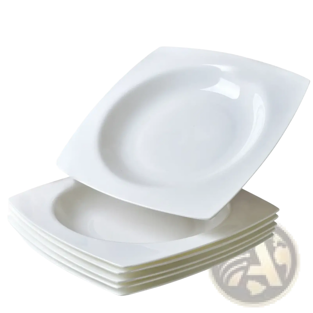 White square ceramic salad plate set of 6 with softly rounded edges and a glossy finish