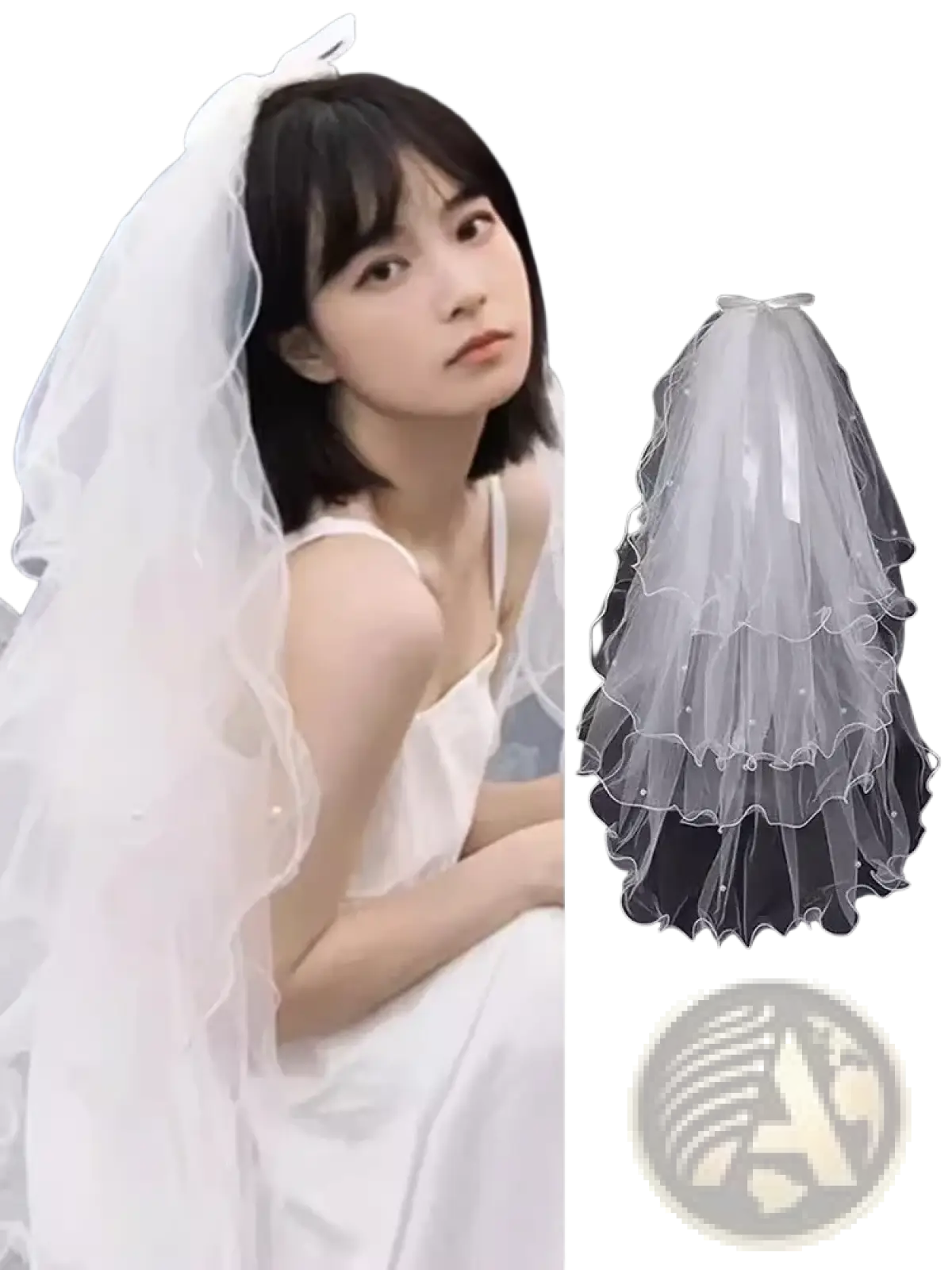 White tulle bow bridal veil featuring a delicate multi-layered design with a bow at the top for weddings