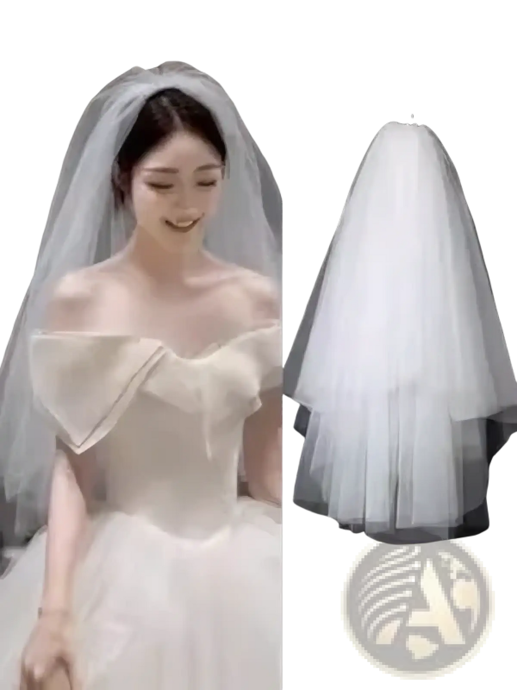 White tulle bow bridal veil featuring a delicate multi-layered design made of soft flowing white tulle