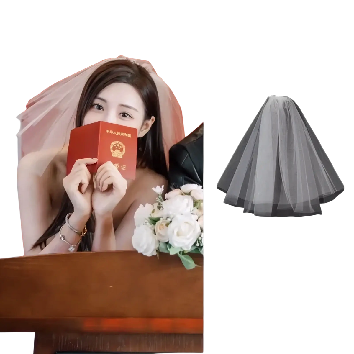 White tulle bow bridal veil with double-layer tulle fabric and comb attachment approximately 35cm length