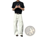 White wide-leg cargo pants with multiple pockets and buttoned cuffs made from durable fabric for casual wear