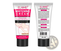 Elaime white and pink body whitening cream tube for sensitive areas with collagen featuring a sleek silver cap