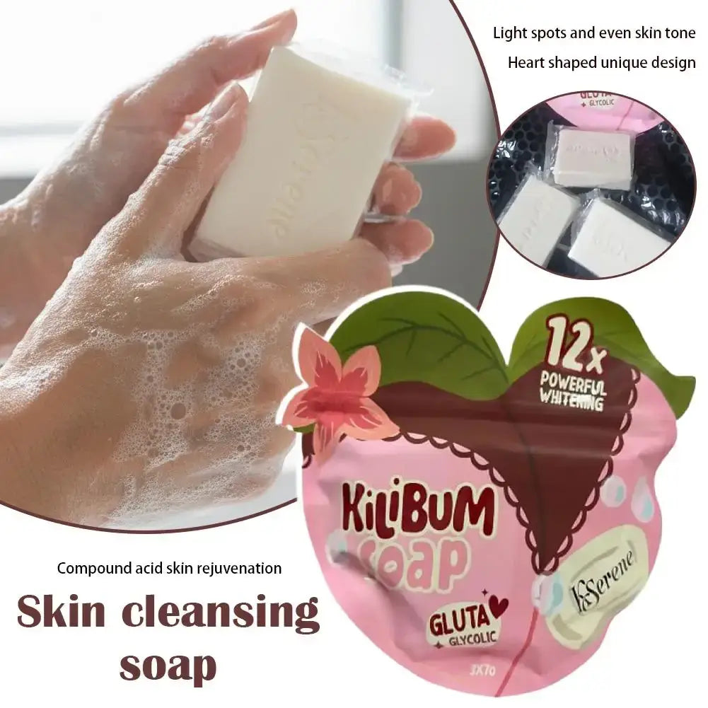 Heart-shaped white whitening skin care soap in pink and green floral packaging 3 pack for skin care use