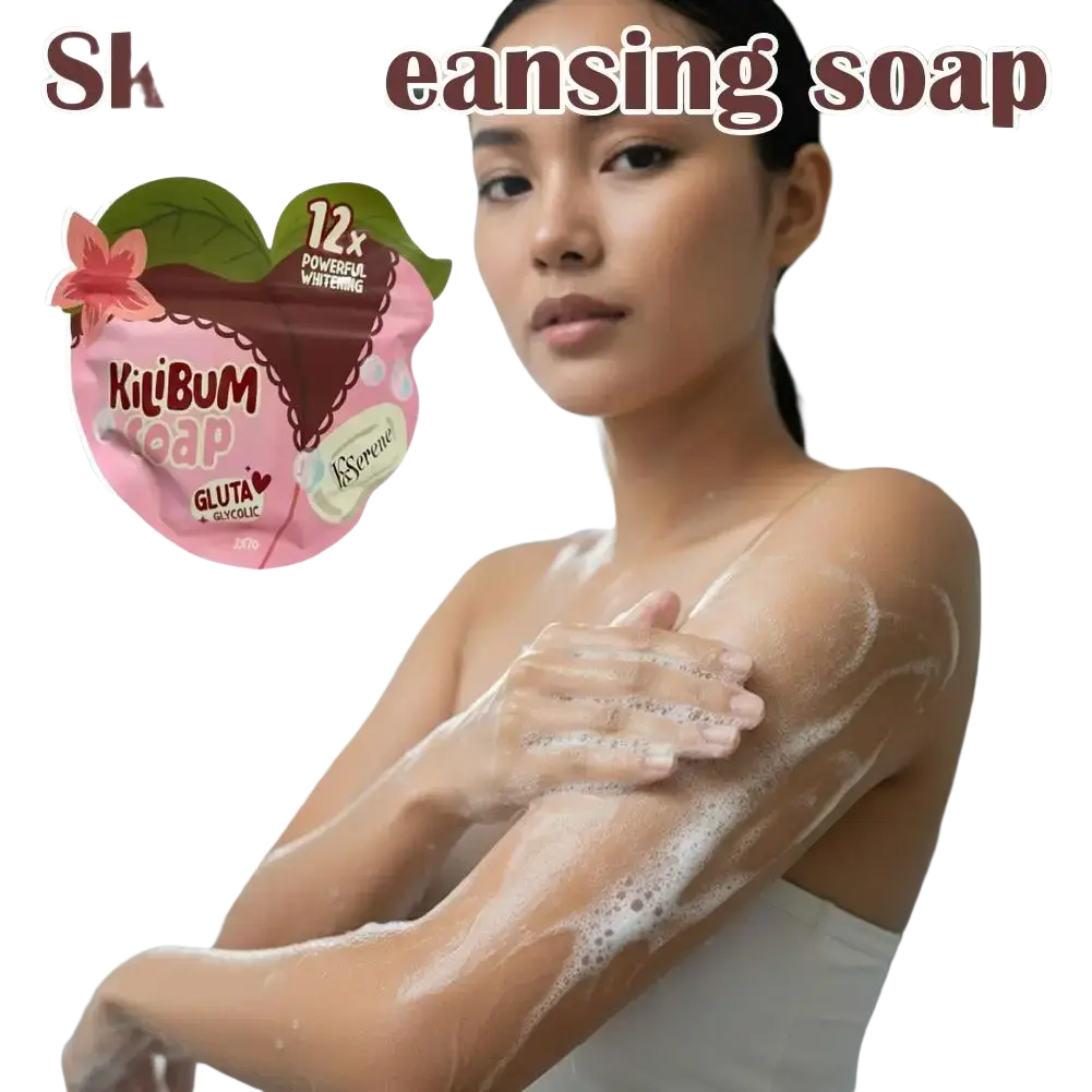 Pink heart-shaped packaging of kissonee kiibum whitening skin care soap 3 pack with 12x powerful whitening and gluta glycolic