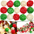 Wicker rattan balls in red green and cream colors woven as 30pc Christmas vase filler orbs