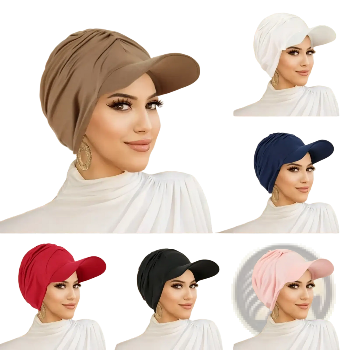 Beige wide brim muslim turban cap sun hat with a structured brim designed for sun protection and comfort