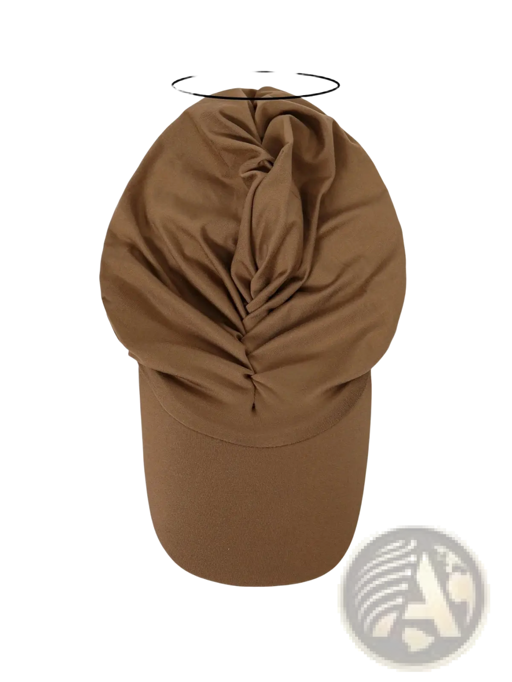 Brown wide brim Muslim turban cap sun hat with gathered ruched top and curved brim made of fabric