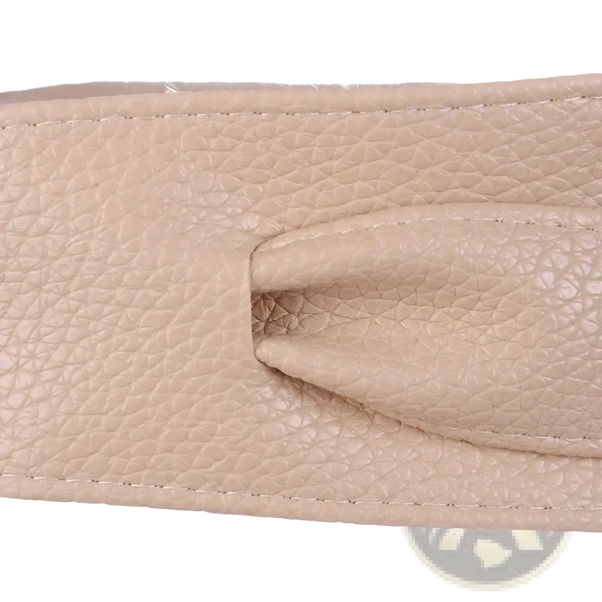 Beige wide leather bowknot wrap belt for women with textured leather strap featuring subtle pebbled finish and precise stitching