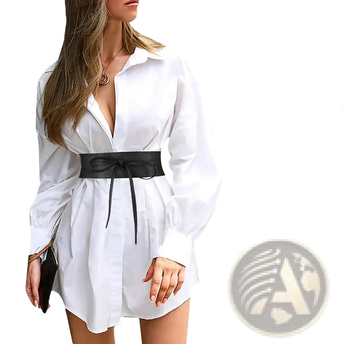 Black leather wide bowknot wrap belt for women featuring a tied bow design in front