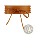 Wide leather bowknot wrap belt for women in tan pebbled leather with a tied bow at the center