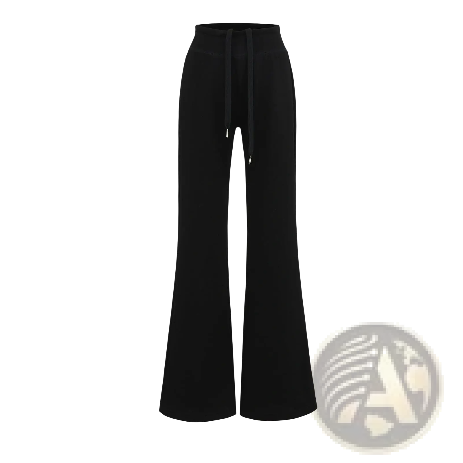 Black wide leg athletic sweatpants with high-waisted flared design and drawstring waistband for comfort and style