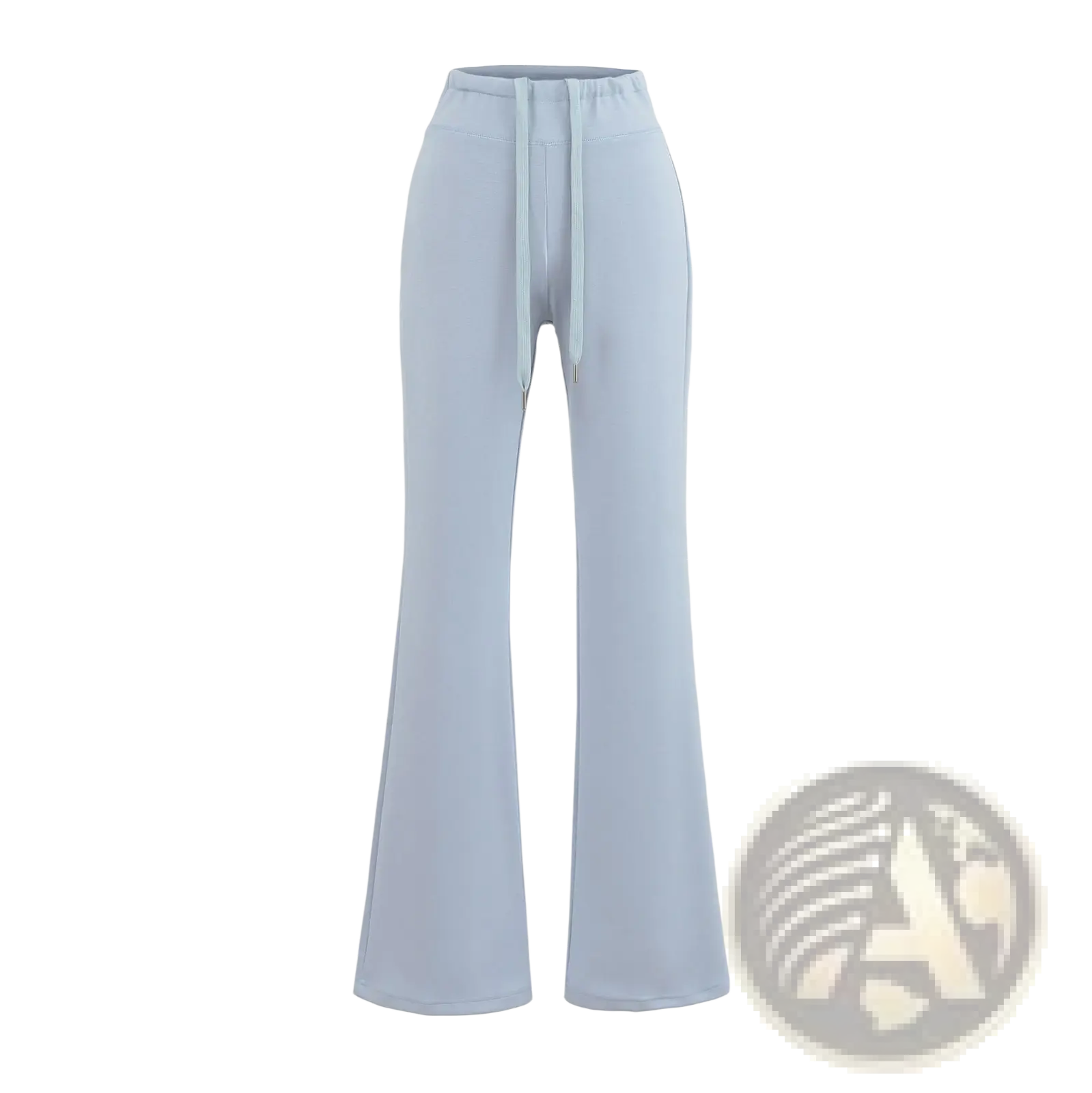 Light blue wide leg athletic sweatpants with high-waisted flared design and drawstring waistband for comfort