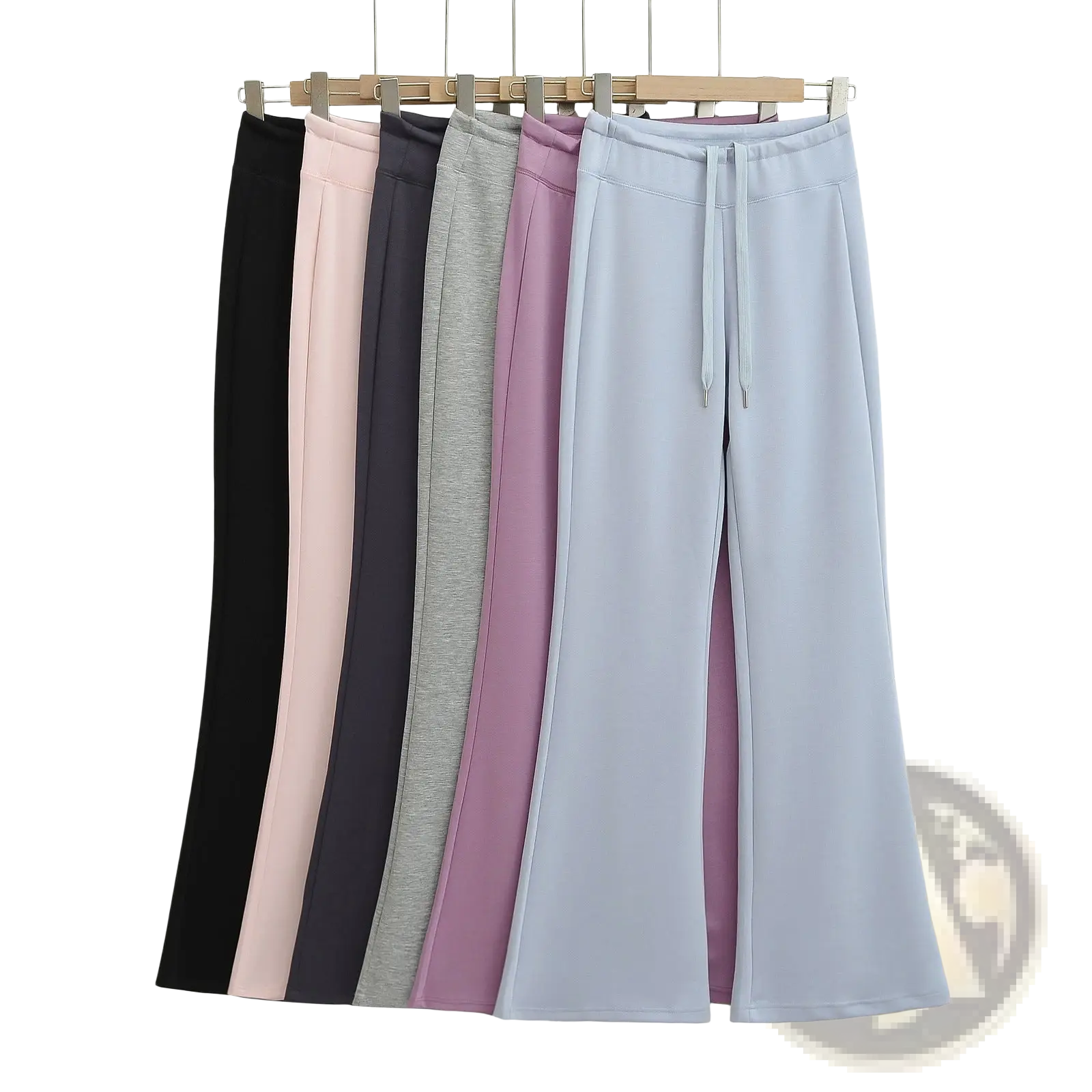 Light blue wide leg athletic sweatpants with a drawstring waistband made from soft stretchy fabric