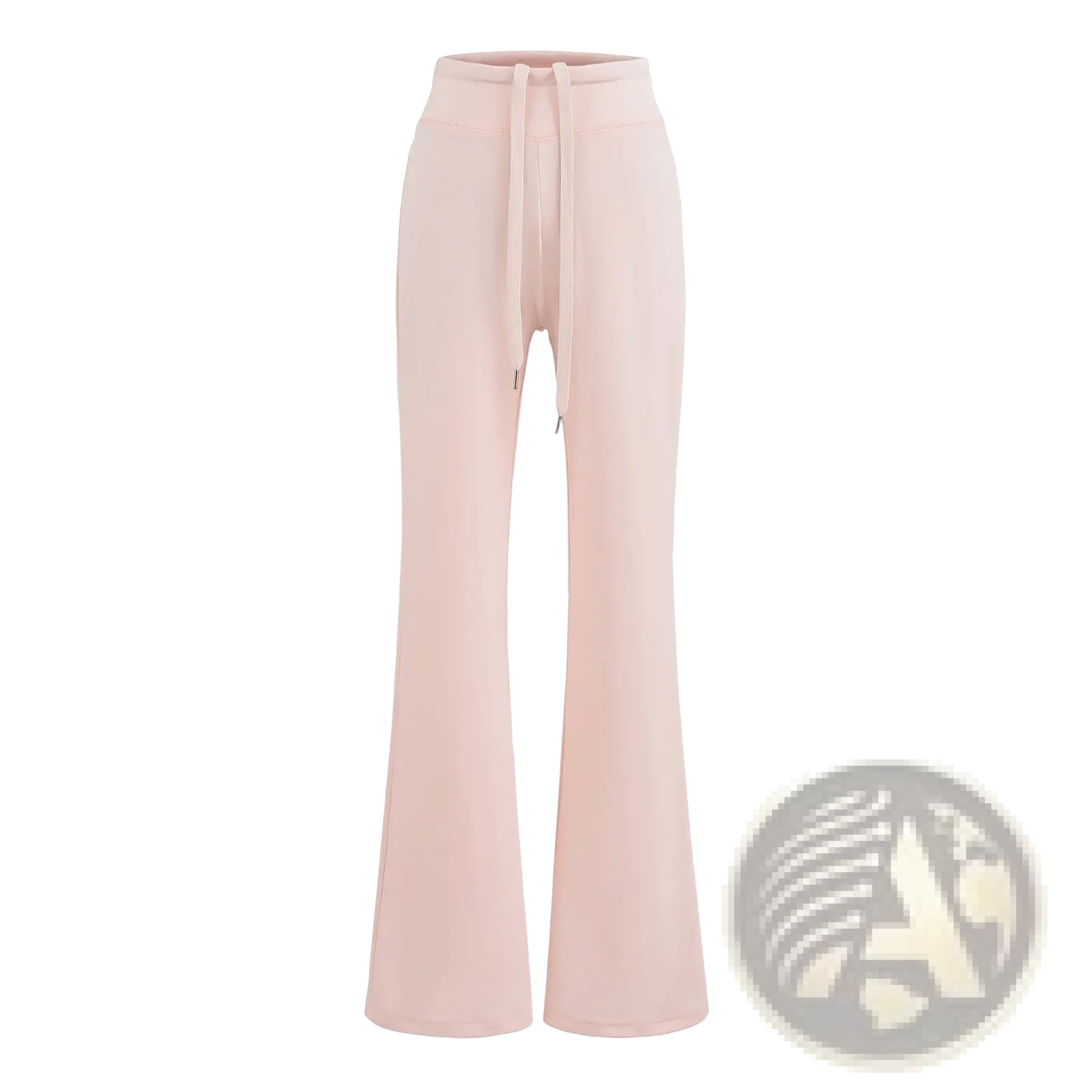 Soft blush pink wide leg athletic sweatpants with high-rise flared fit and drawstring waistband for comfort