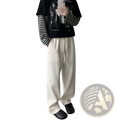 Off-white wide leg corduroy drawstring pants made of ribbed cotton with a comfortable relaxed fit