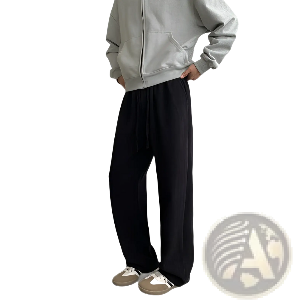 Black wide leg corduroy pants with a drawstring waistband designed for comfort and casual wear