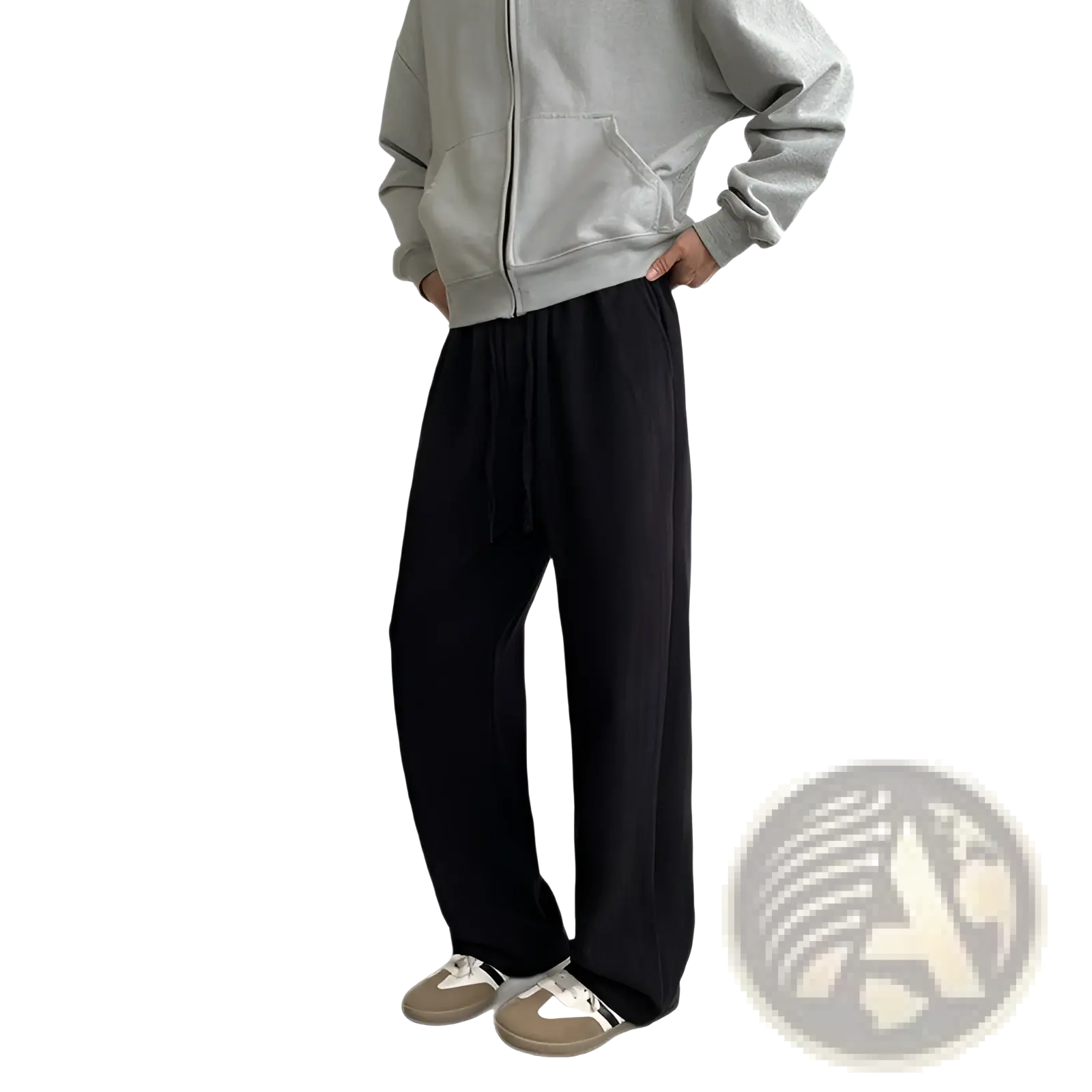 Black wide leg corduroy pants with a drawstring waistband designed for comfort and casual wear