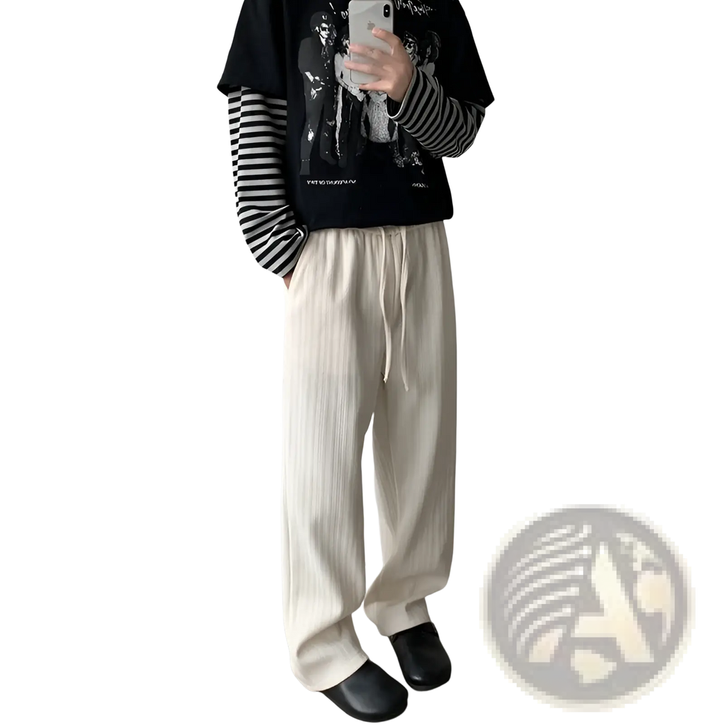 Off-white wide leg ribbed cotton drawstring pants featuring a comfortable fit and stylish design