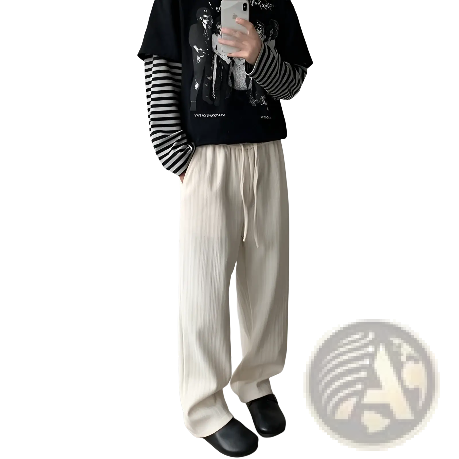 Off-white wide leg ribbed cotton drawstring pants featuring a comfortable fit and stylish design