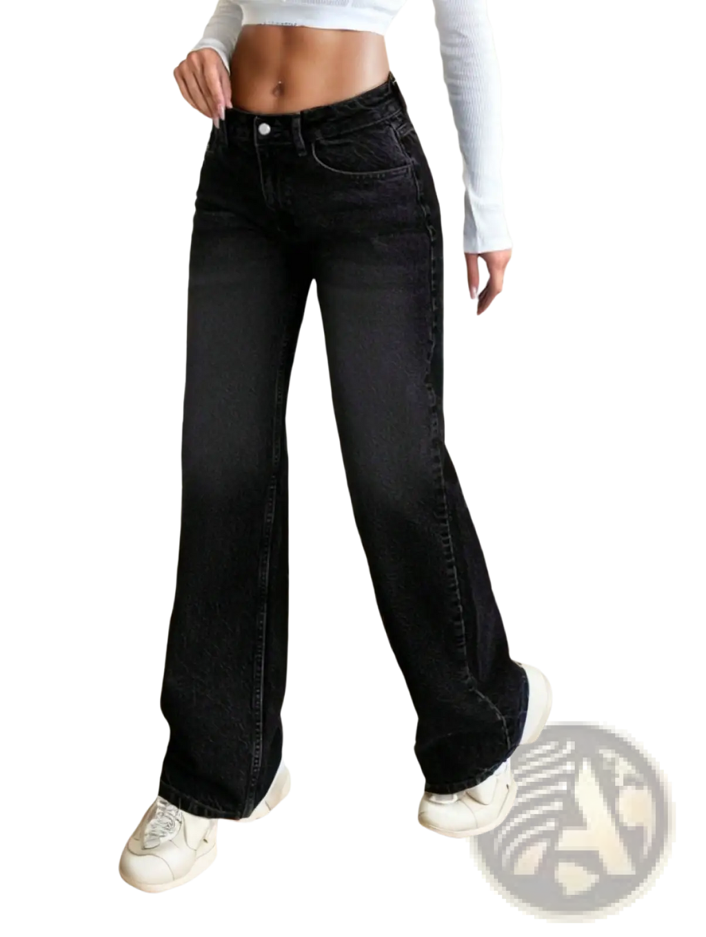 Black wide leg denim jeans with a high waist and subtle fading designed as casual pants