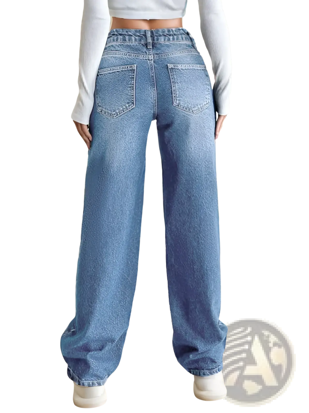 Light-wash denim high-rise wide-leg jeans with a relaxed straight-cut silhouette for casual wear