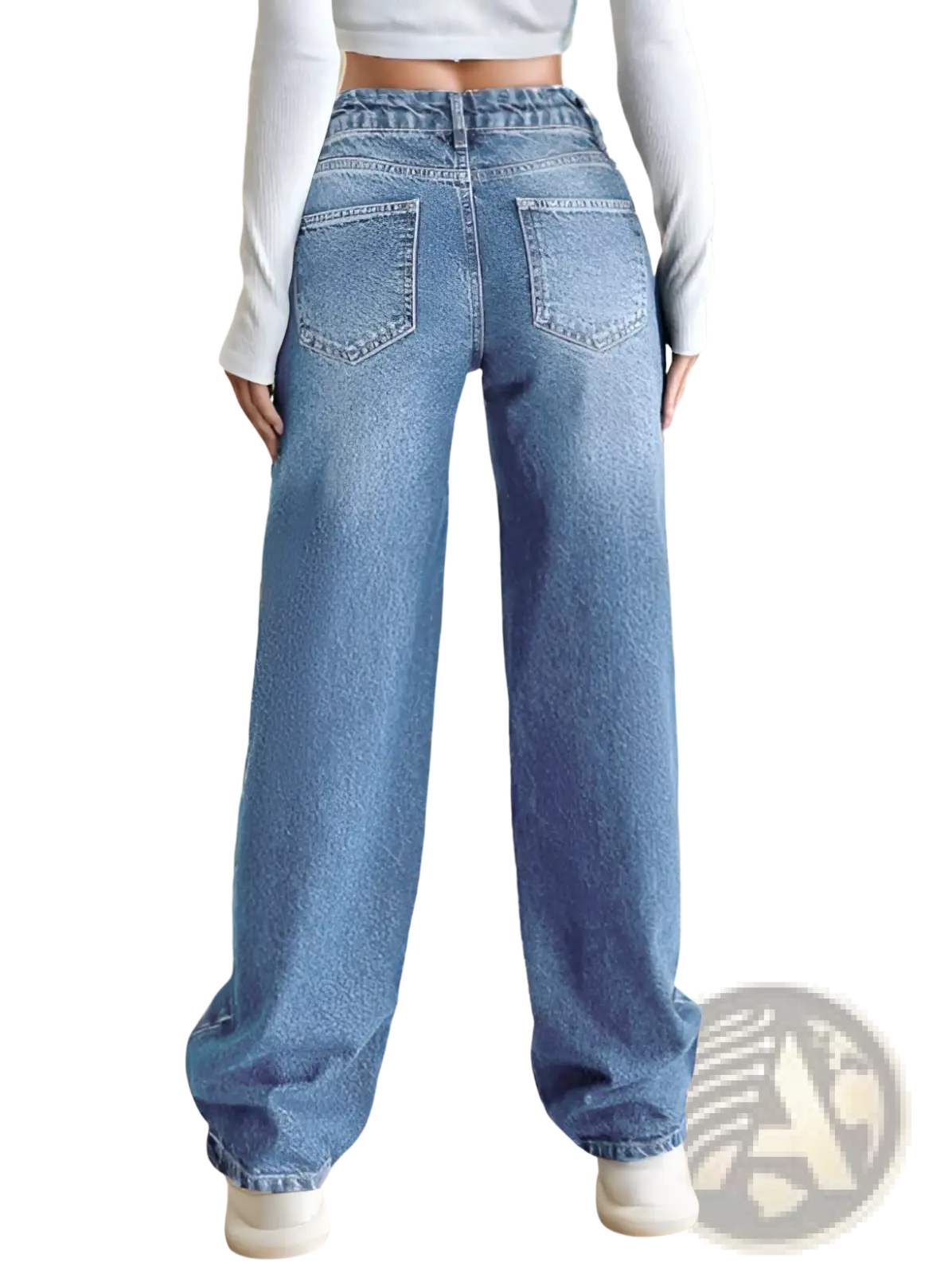 Light-wash denim high-rise wide-leg jeans with a relaxed straight-cut silhouette for casual wear