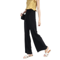 Black wide leg corduroy trousers for women featuring an elastic waist and pleated summer design