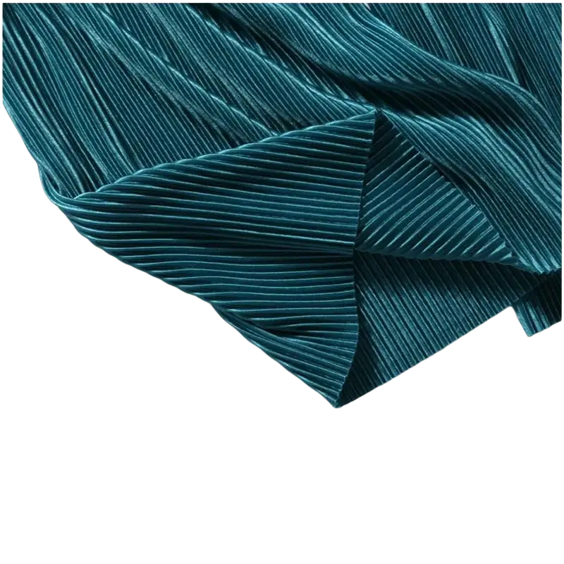 Teal pleated velvet wide leg summer pants for women with elastic waist and soft ribbed texture